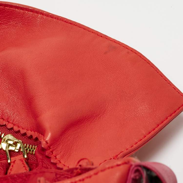Pre Owned Loewe Coral Red/Magenta Leather Flamenco Shoulder Bag