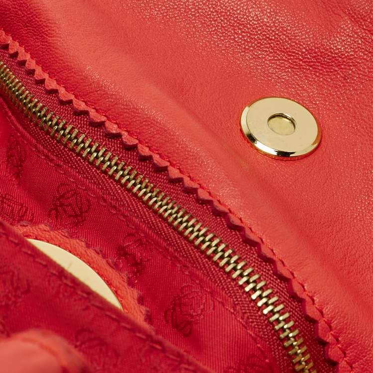 Pre Owned Loewe Coral Red/Magenta Leather Flamenco Shoulder Bag