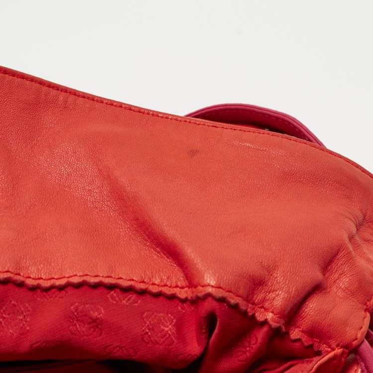 Pre Owned Loewe Coral Red/Magenta Leather Flamenco Shoulder Bag
