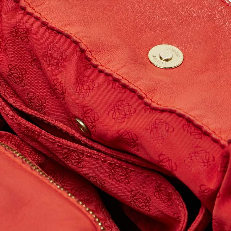 Pre Owned Loewe Coral Red/Magenta Leather Flamenco Shoulder Bag