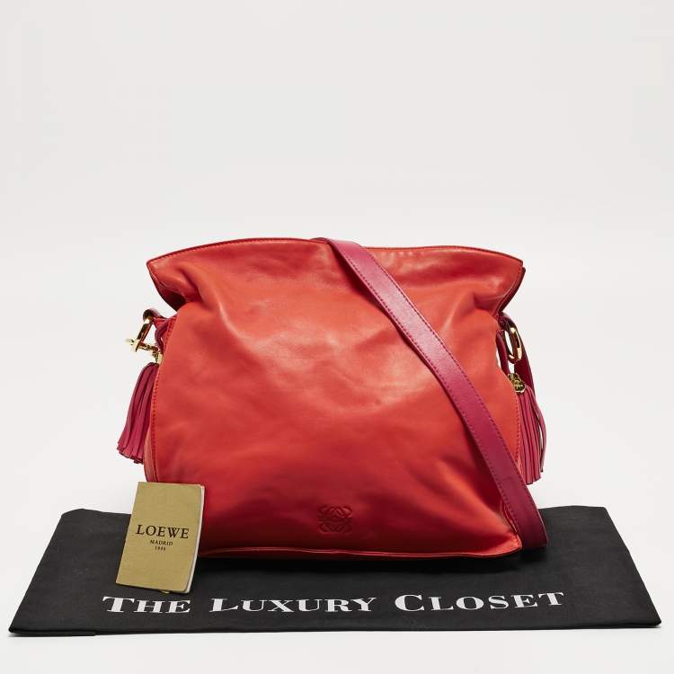 Pre Owned Loewe Coral Red/Magenta Leather Flamenco Shoulder Bag