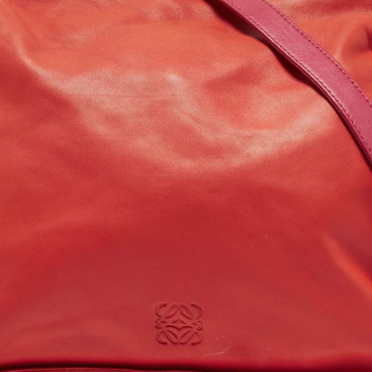 Pre Owned Loewe Coral Red/Magenta Leather Flamenco Shoulder Bag