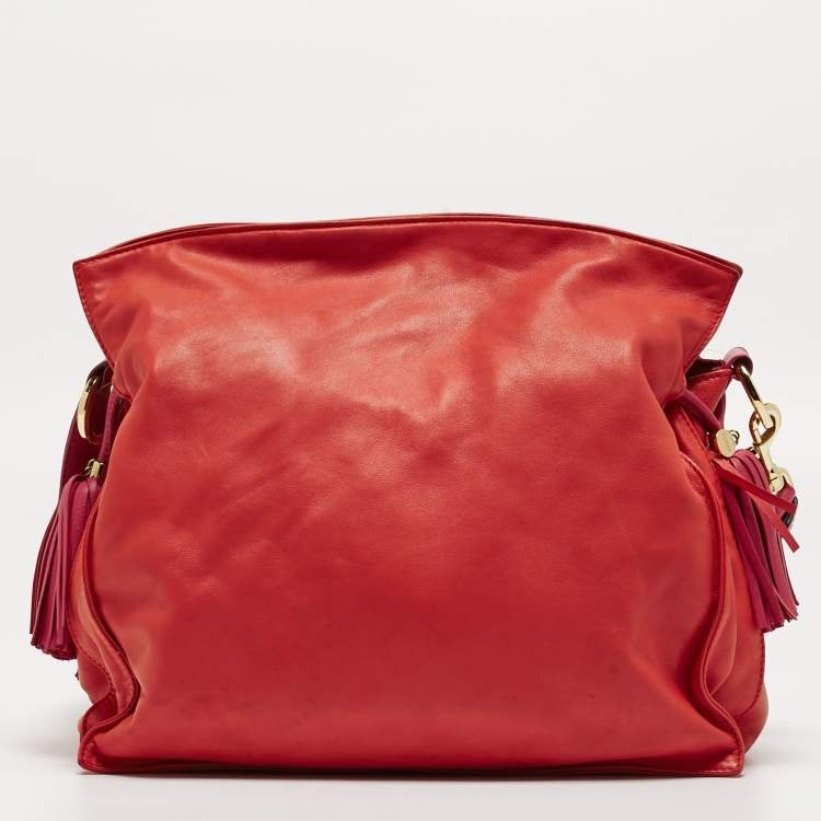 Pre Owned Loewe Coral Red/Magenta Leather Flamenco Shoulder Bag