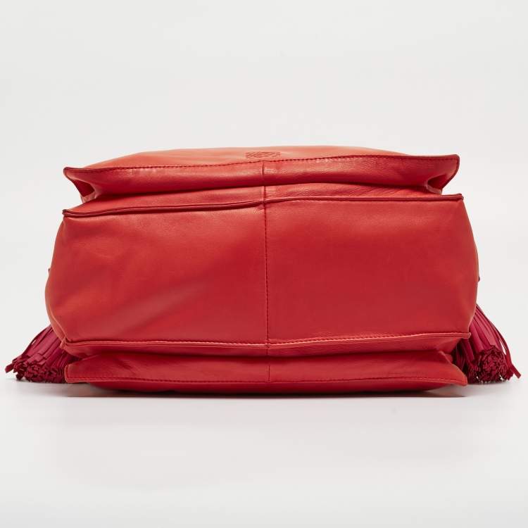 Pre Owned Loewe Coral Red/Magenta Leather Flamenco Shoulder Bag