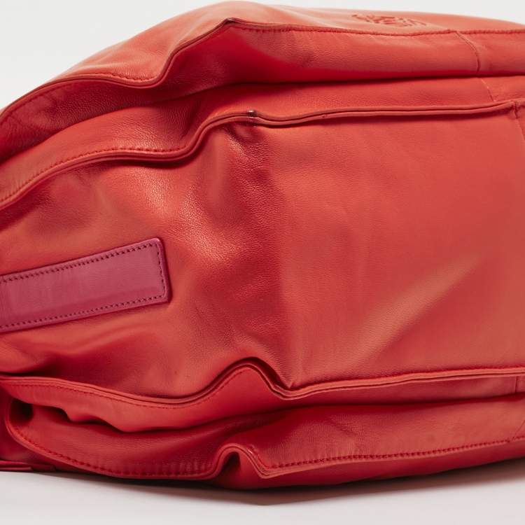 Pre Owned Loewe Coral Red/Magenta Leather Flamenco Shoulder Bag