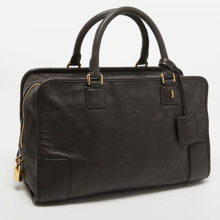Pre Owned Loewe Brown Leather Wood Handle Amazona 36 Bag