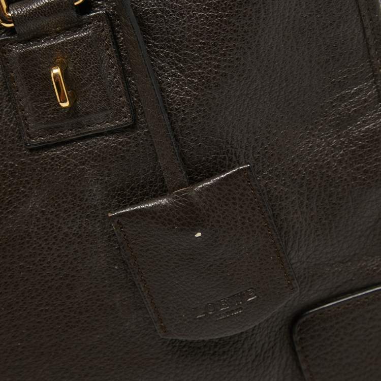 Pre Owned Loewe Brown Leather Wood Handle Amazona 36 Bag