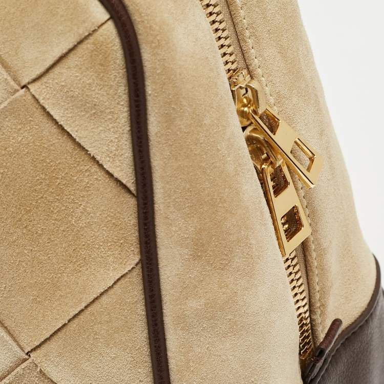 Pre Owned Loewe Brown/Cream Woven Leather and Suede Amazona 36 Bag