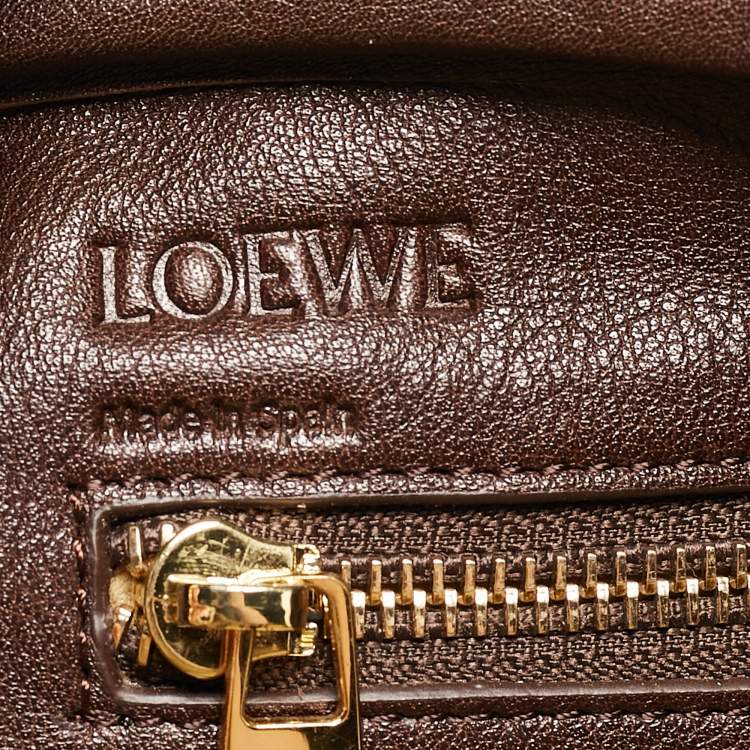 Pre Owned Loewe Brown/Cream Woven Leather and Suede Amazona 36 Bag