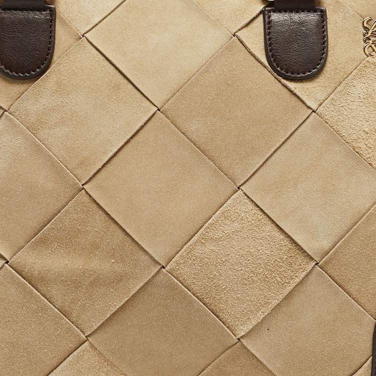 Pre Owned Loewe Brown/Cream Woven Leather and Suede Amazona 36 Bag
