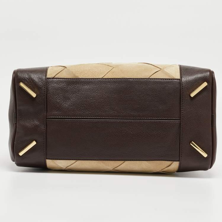 Pre Owned Loewe Brown/Cream Woven Leather and Suede Amazona 36 Bag