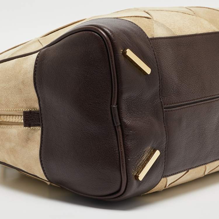 Pre Owned Loewe Brown/Cream Woven Leather and Suede Amazona 36 Bag