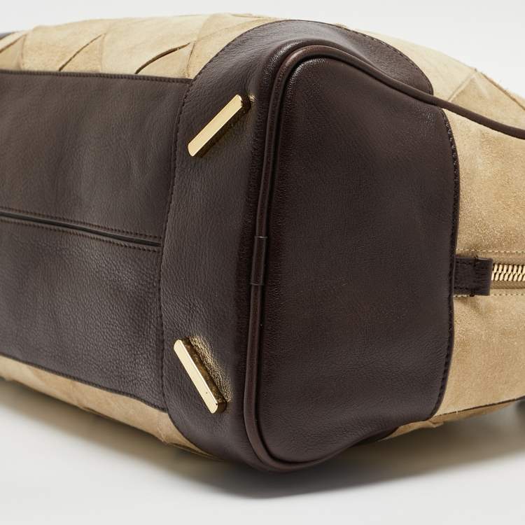 Pre Owned Loewe Brown/Cream Woven Leather and Suede Amazona 36 Bag