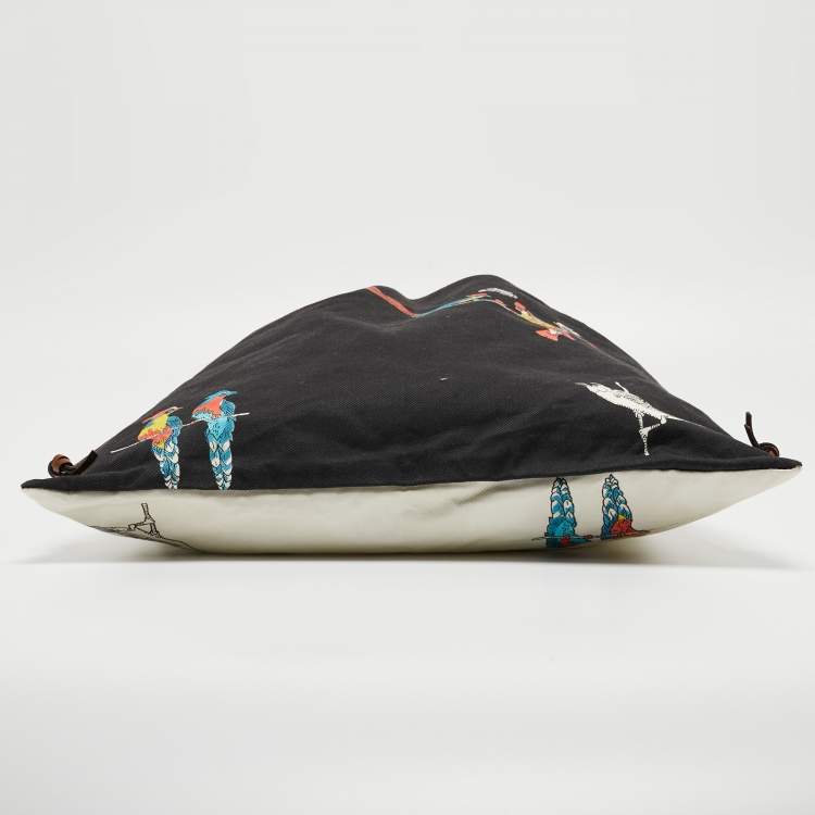 Pre Owned Loewe Black/White Canvas Parrot Drawstring Pouch