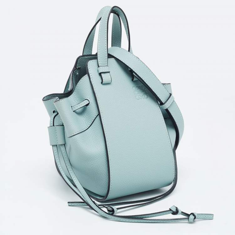 Pre Owned Loewe Ice Blue Leather Mini Hammock Drawstring Bag