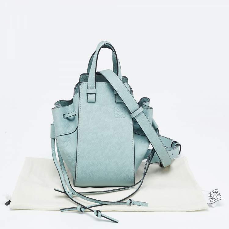Pre Owned Loewe Ice Blue Leather Mini Hammock Drawstring Bag
