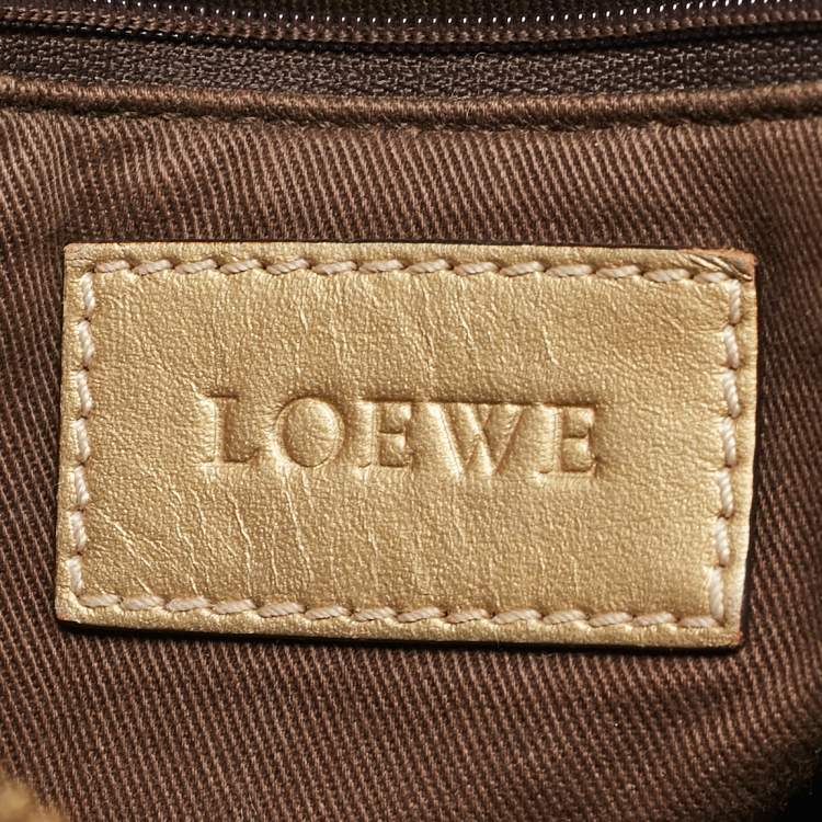 Pre Owned Loewe White/Gold Anagram Coated Canvas and Leather Front Pocket Shoulder Bag