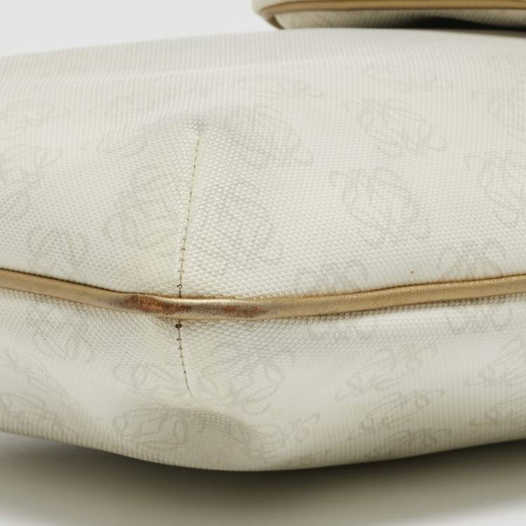Pre Owned Loewe White/Gold Anagram Coated Canvas and Leather Front Pocket Shoulder Bag
