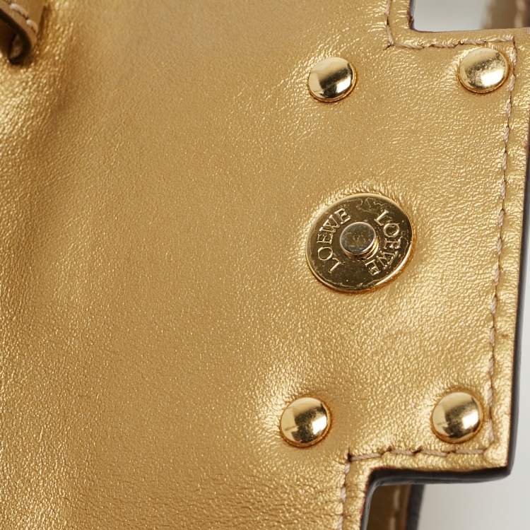 Pre Owned Loewe White/Gold Anagram Coated Canvas and Leather Front Pocket Shoulder Bag