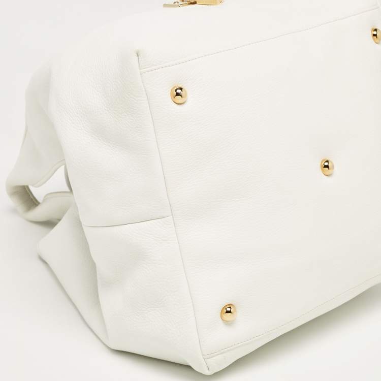 Pre Owned Loewe White Leather Calle Hobo
