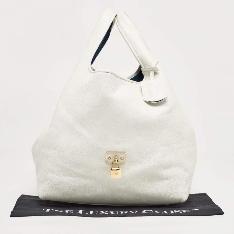 Pre Owned Loewe White Leather Calle Hobo