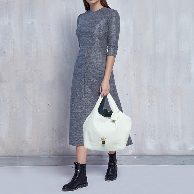 Pre Owned Loewe White Leather Calle Hobo