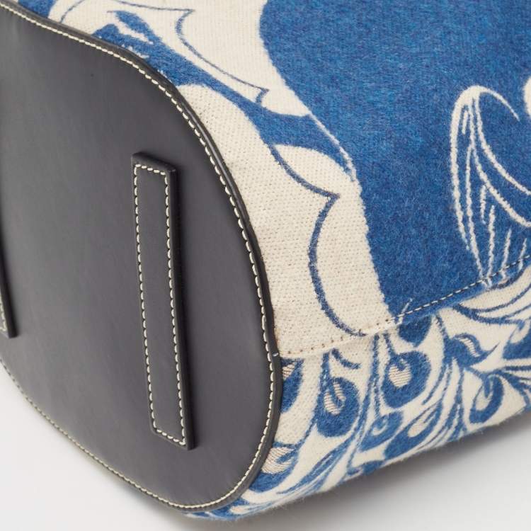 Pre Owned Loewe Blue/Brown Wool and Leather Lazo Bucket Bag