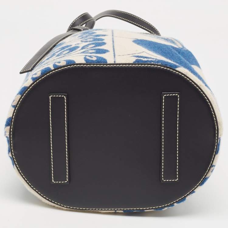 Pre Owned Loewe Blue/Brown Wool and Leather Lazo Bucket Bag