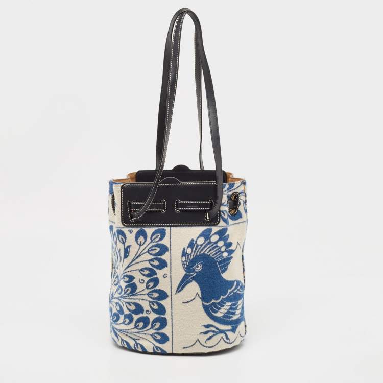 Pre Owned Loewe Blue/Brown Wool and Leather Lazo Bucket Bag