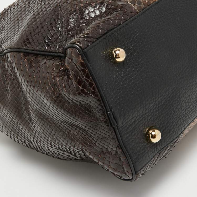 Pre Owned Loewe Black/Beige Python and Leather Amazona 75 Satchel