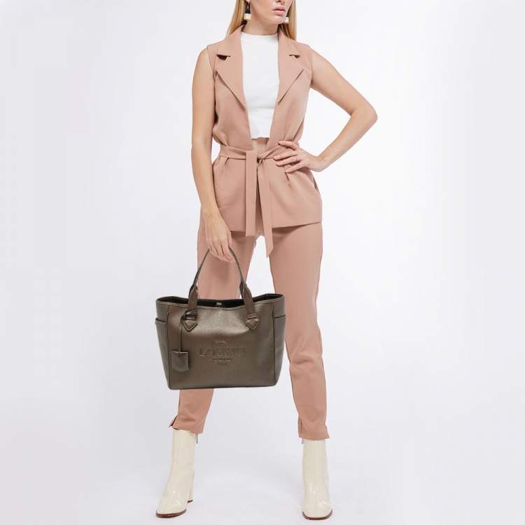 Pre Owned Loewe Metallic Brown Leather Heritage Shopper Tote