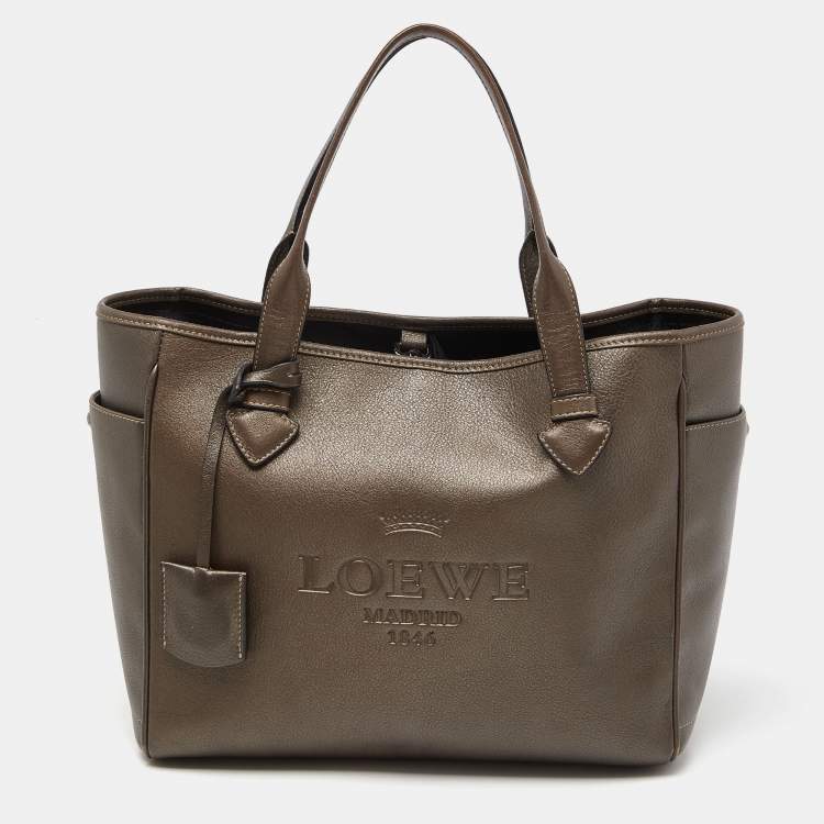 Pre Owned Loewe Metallic Brown Leather Heritage Shopper Tote