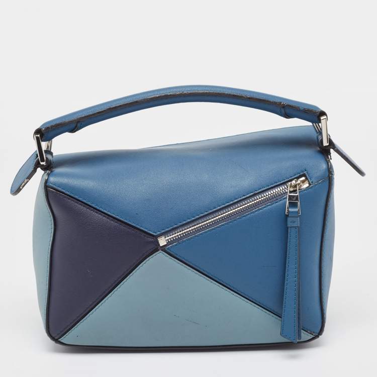 Pre Owned Loewe Blue Leather Small Puzzle Shoulder Bag