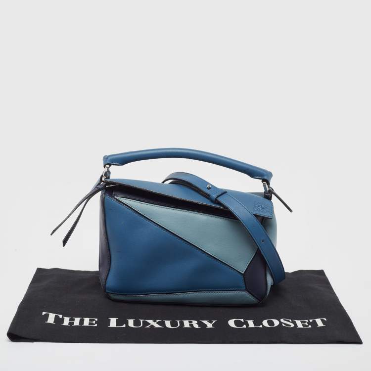 Pre Owned Loewe Blue Leather Small Puzzle Shoulder Bag