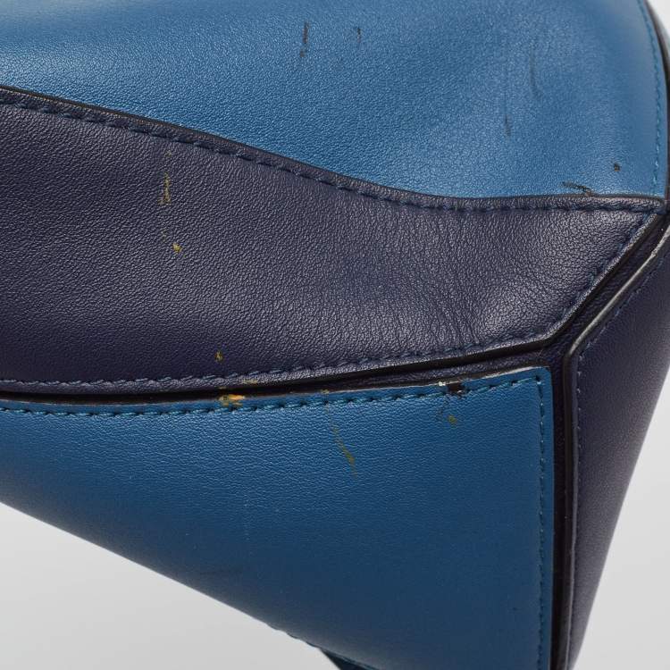 Pre Owned Loewe Blue Leather Small Puzzle Shoulder Bag