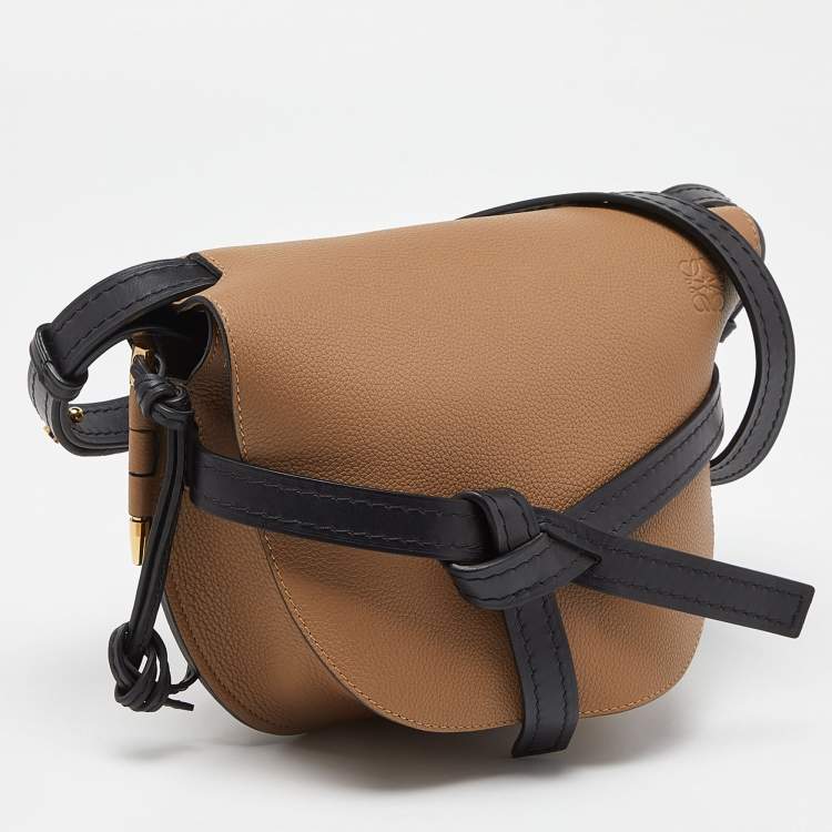 Pre Owned Loewe Beige/Black Leather Mini Gate Crossbody Bag