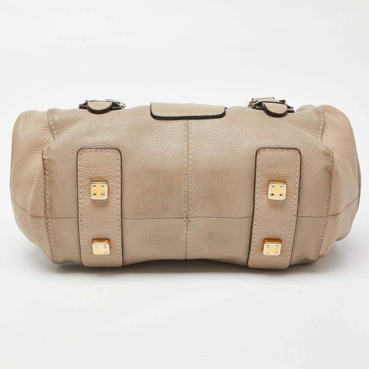 Pre Owned Loewe Beige Leather Buckle Flap Satchel