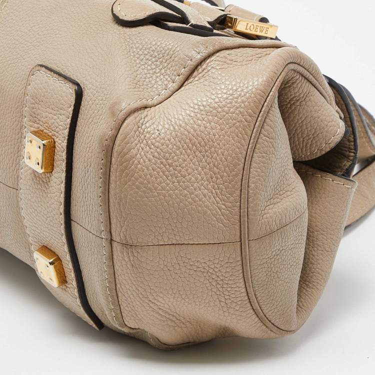Pre Owned Loewe Beige Leather Buckle Flap Satchel
