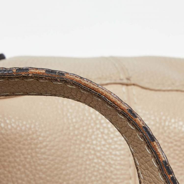 Pre Owned Loewe Beige Leather Buckle Flap Satchel