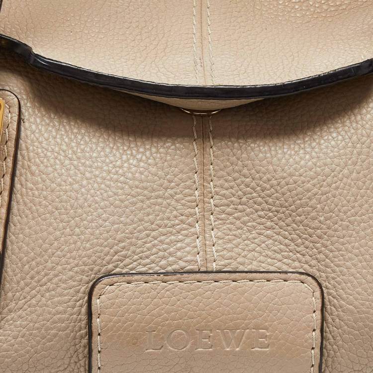 Pre Owned Loewe Beige Leather Buckle Flap Satchel
