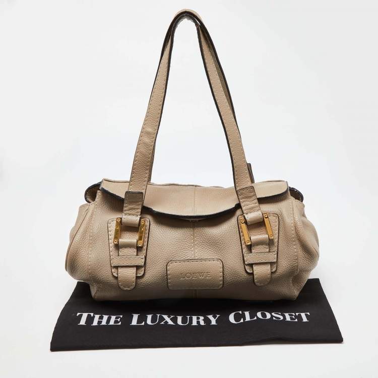 Pre Owned Loewe Beige Leather Buckle Flap Satchel