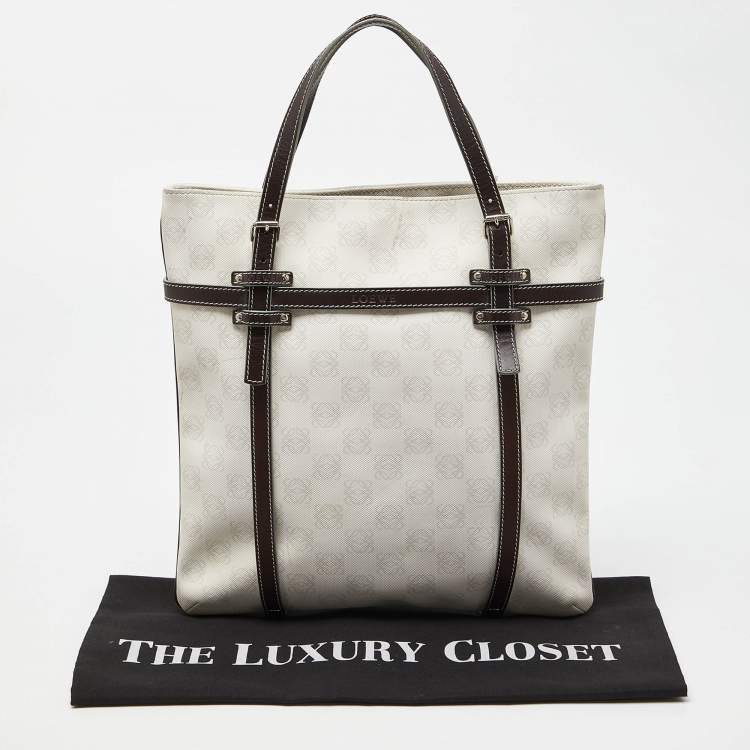 Pre Owned Loewe Cream/Brown Signature Anagram Coated Canvas and Leather Tote