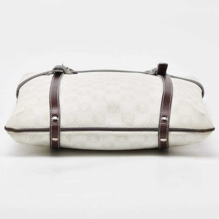 Pre Owned Loewe Cream/Brown Signature Anagram Coated Canvas and Leather Tote