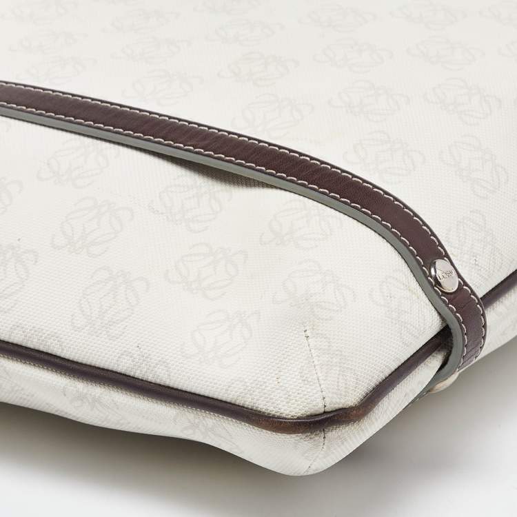 Pre Owned Loewe Cream/Brown Signature Anagram Coated Canvas and Leather Tote