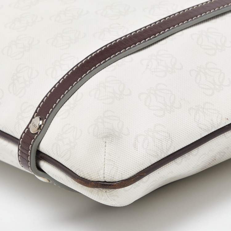 Pre Owned Loewe Cream/Brown Signature Anagram Coated Canvas and Leather Tote
