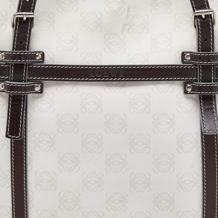 Pre Owned Loewe Cream/Brown Signature Anagram Coated Canvas and Leather Tote