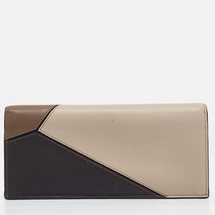 Pre Owned Loewe Brown/Beige Leather Puzzle Long Bifold Wallet
