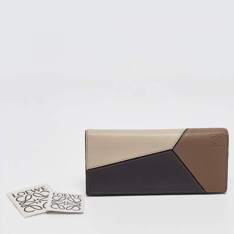 Pre Owned Loewe Brown/Beige Leather Puzzle Long Bifold Wallet
