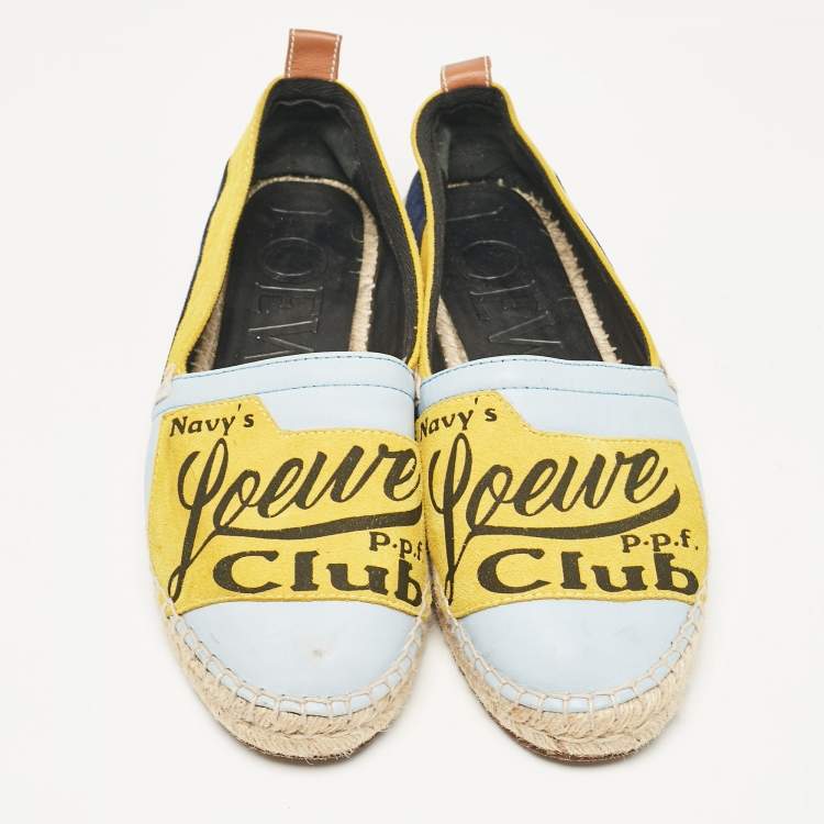 Pre Owned Loewe Multicolor Leather and Suede Club Logo Espadrille Flats Size 41