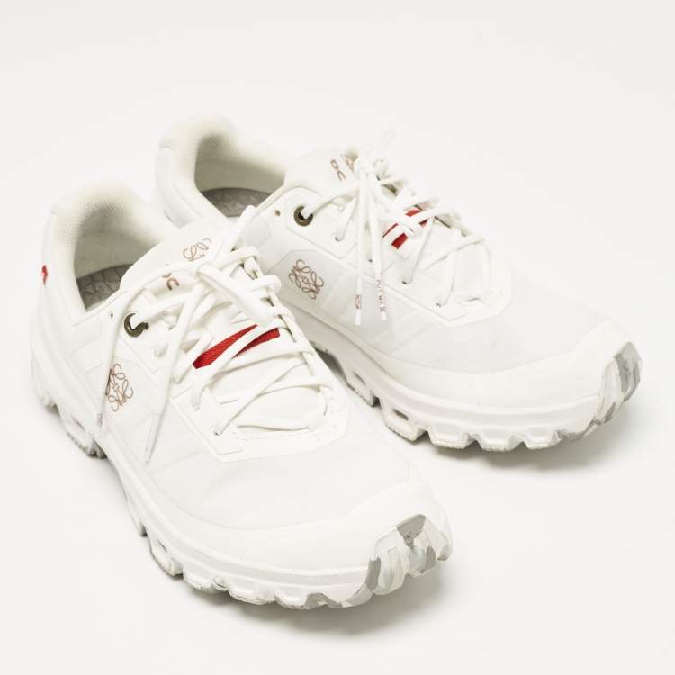 Pre Owned Loewe White Leather and Mesh Polyester Lace Up Sneakers Size 38         